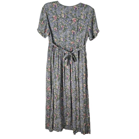 Vintage 90s Piccalino Petites Floral Midi Dress Smocked Button Front Cottagecore - Picture 2 of 7